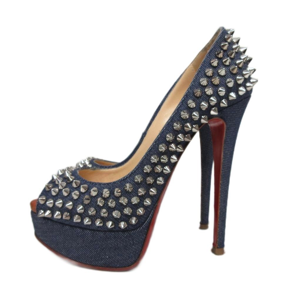 ルブタン　デニム　パンプス　ハイヒール クリスチャンルブタン Christian louboutin デニム スパイク フル