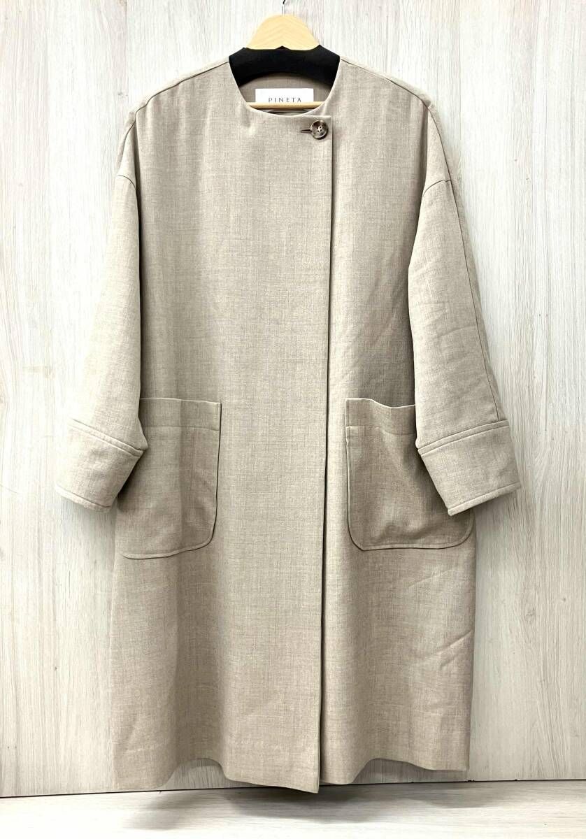 PINETA|ピネタ|コート|P 43-A 501|ノーカラーウールフラノコート|ベージュ|サイズM～L