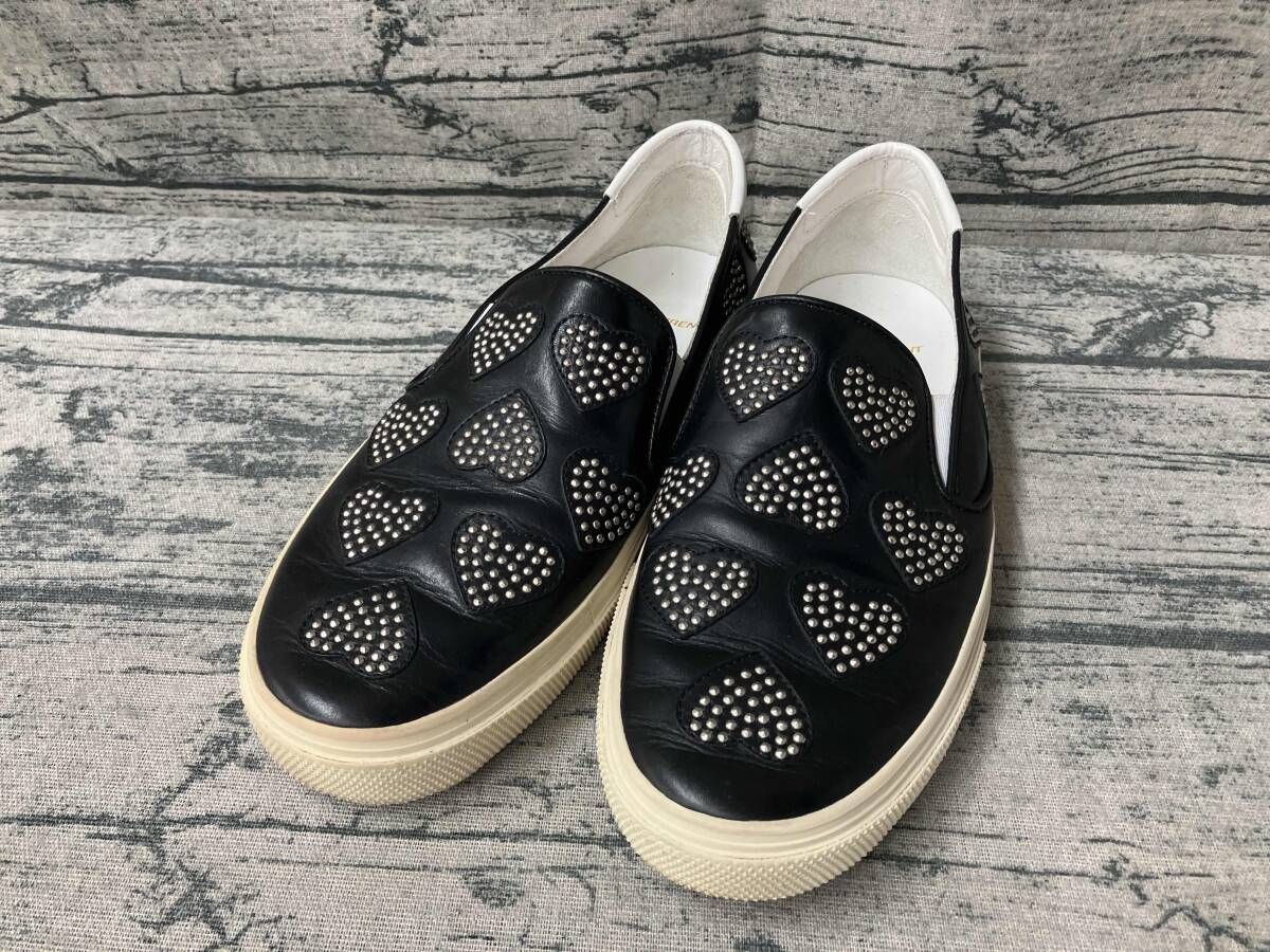 げ Saint Laurent サンローラン ハ-ト型スタッズ スリッポン サイズ36.5