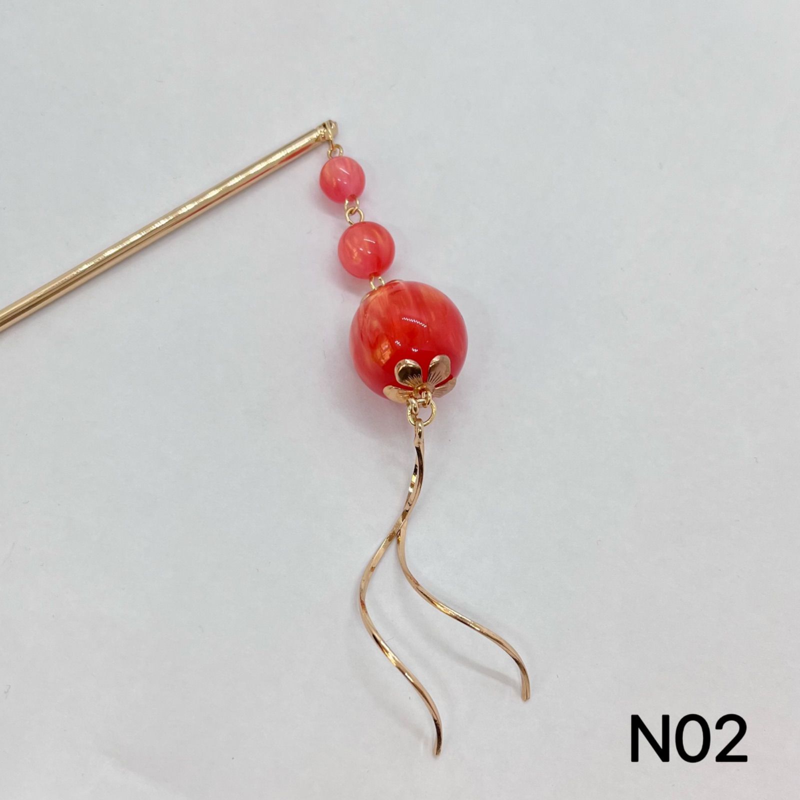 N02 かんざし タッセルかんざし 桜桃簪 さくらんぼ玉かんざし 玉簪 玉