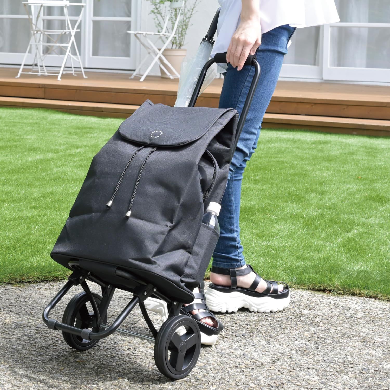 レップ ショッピングカート サイドハンドル|ポケット3か所|傘ホルダー 保冷 保温機能 カートに掛けられる 買い物カート 折り畳み 高齢者 cocoro コ コロ ブラック BK 559802-オリジナル