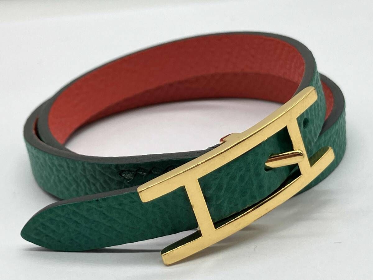 HERMES ピーアピ ドゥブルトゥール グリーン コーラル 13.5 cm～14.5 cm ブレスレット