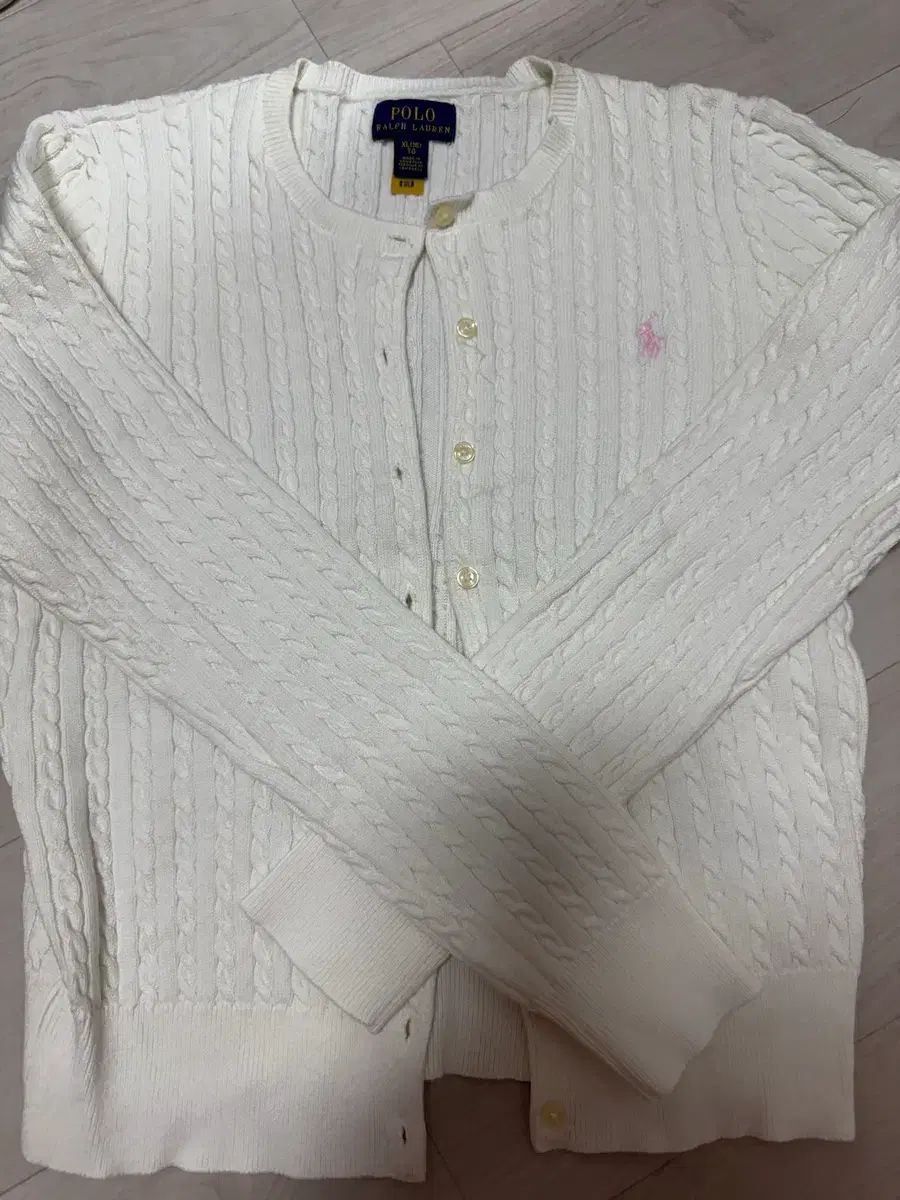 ポロ ミニ ケーブル コットン カーディガン 白 女の子 XL