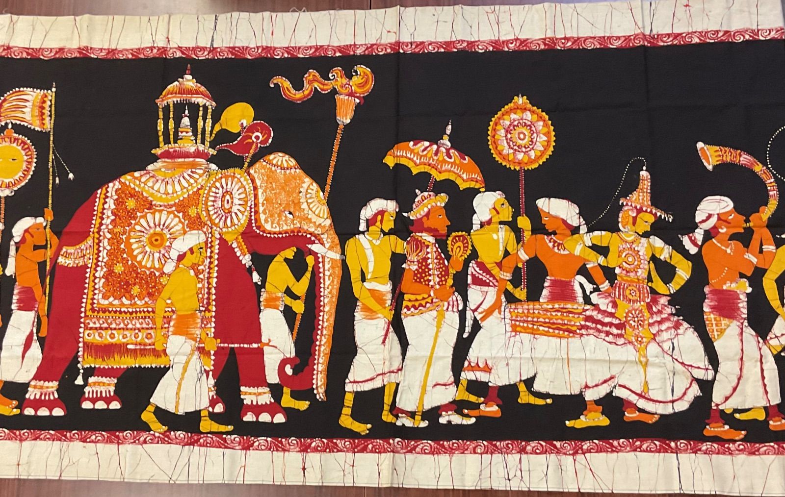 M 18 スリランカ産 手染め バティック アート ヴィンテージ ペラヘラ祭り 祭り風景
