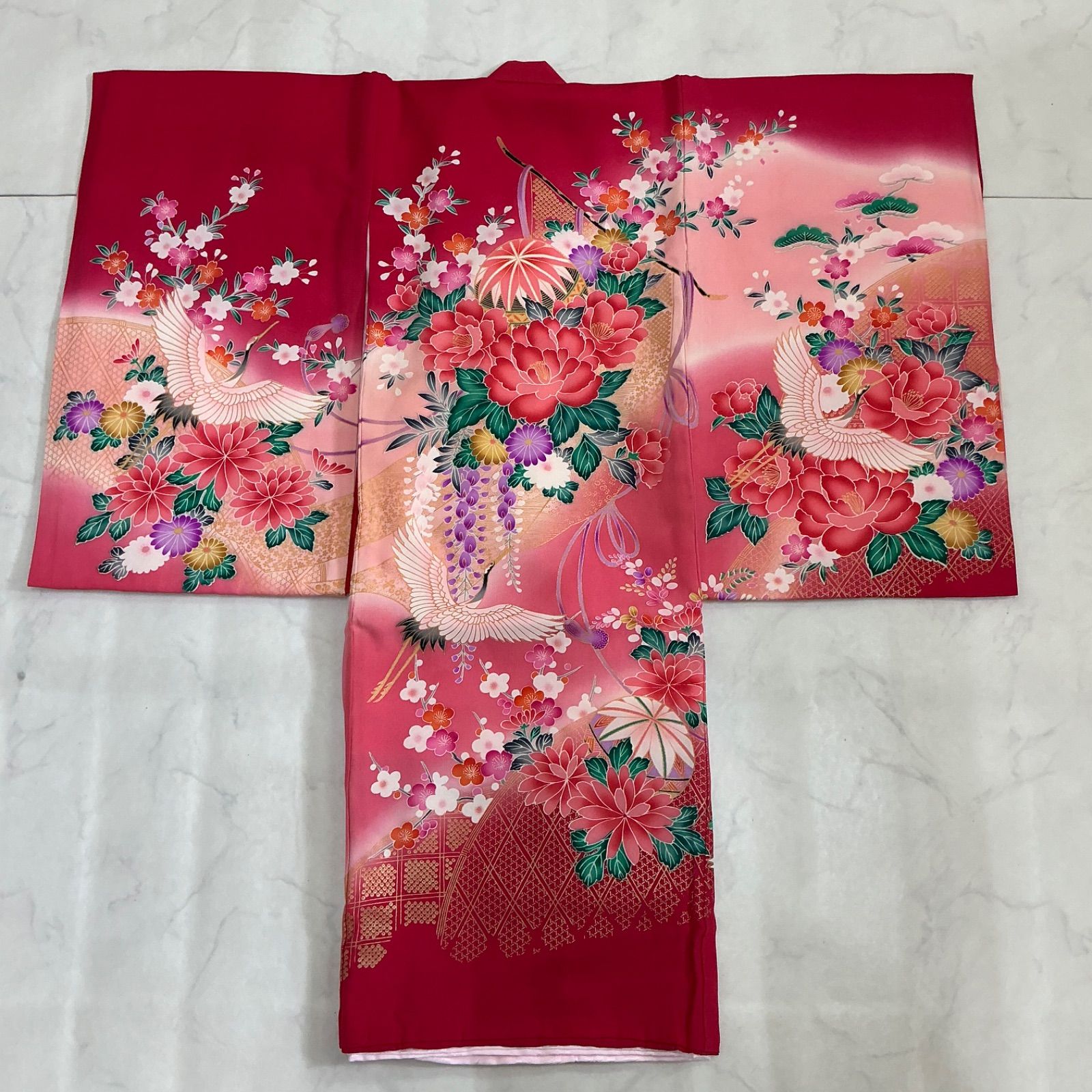 お宮参り 七五三 女の子 正絹 赤 長襦袢付き 未使用 No126 お宮参り