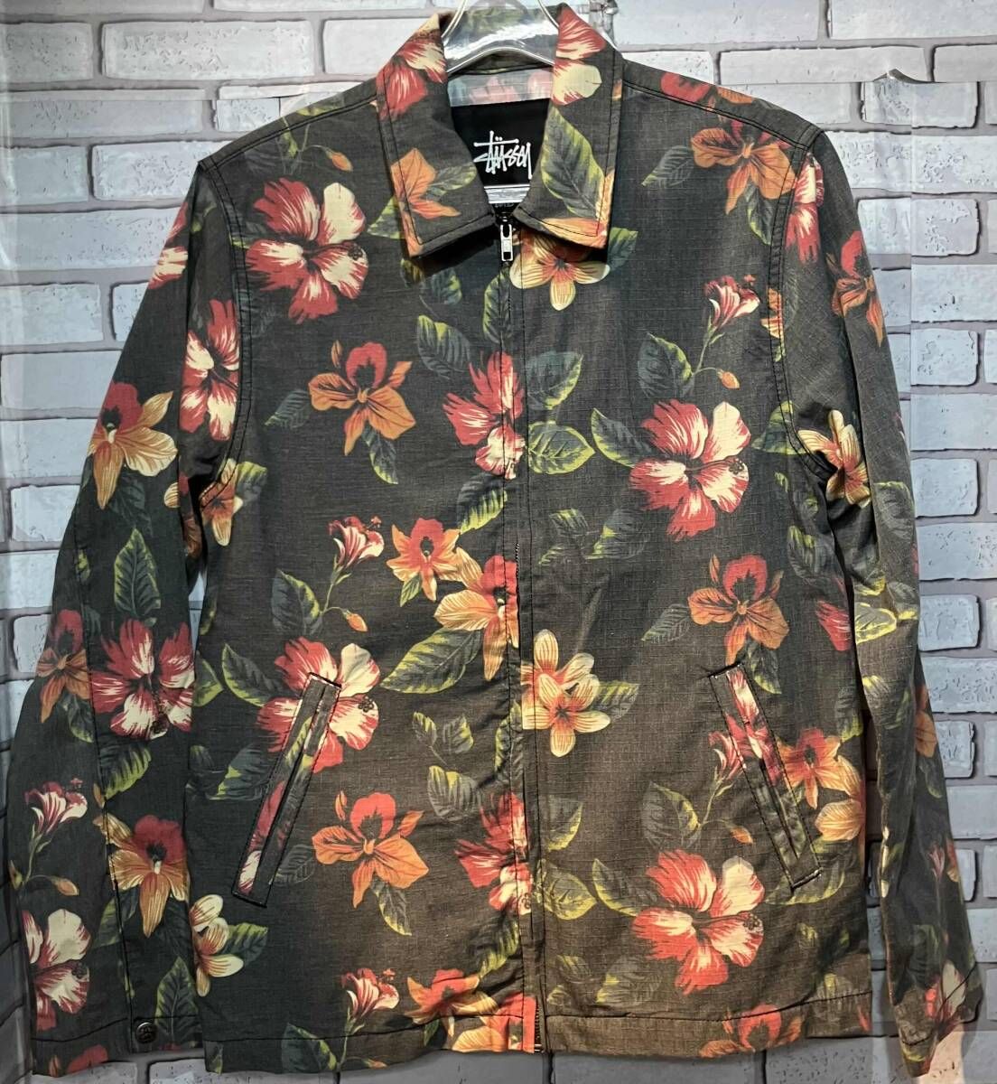STUSSY ステューシー ジャケット 花柄 リップストップ コーチジャケット サイズS ストリート