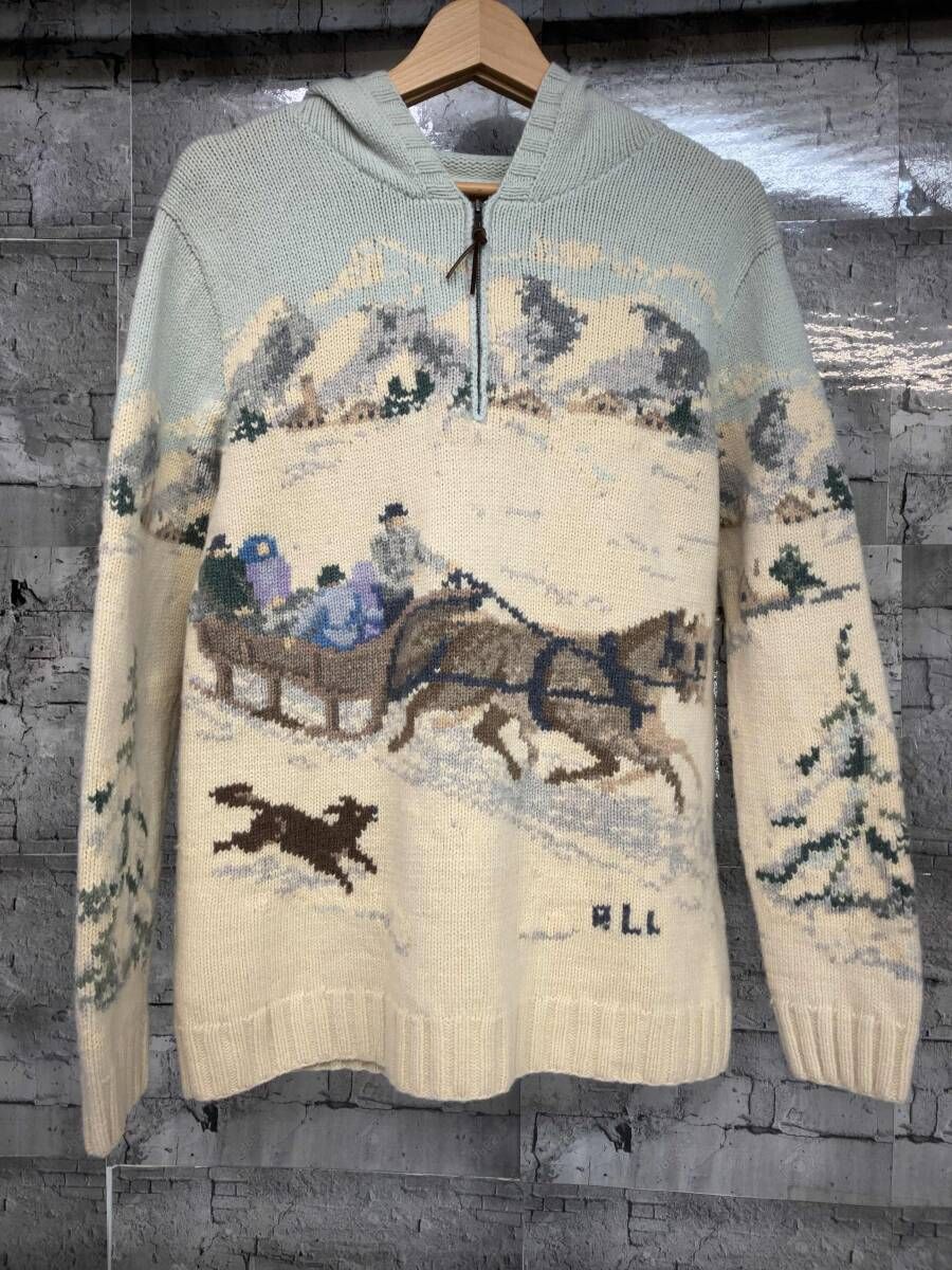RALPH LAUREN ラルフローレン ニット セーター ハンドニットパーカー 雪山 総柄 ベージュ