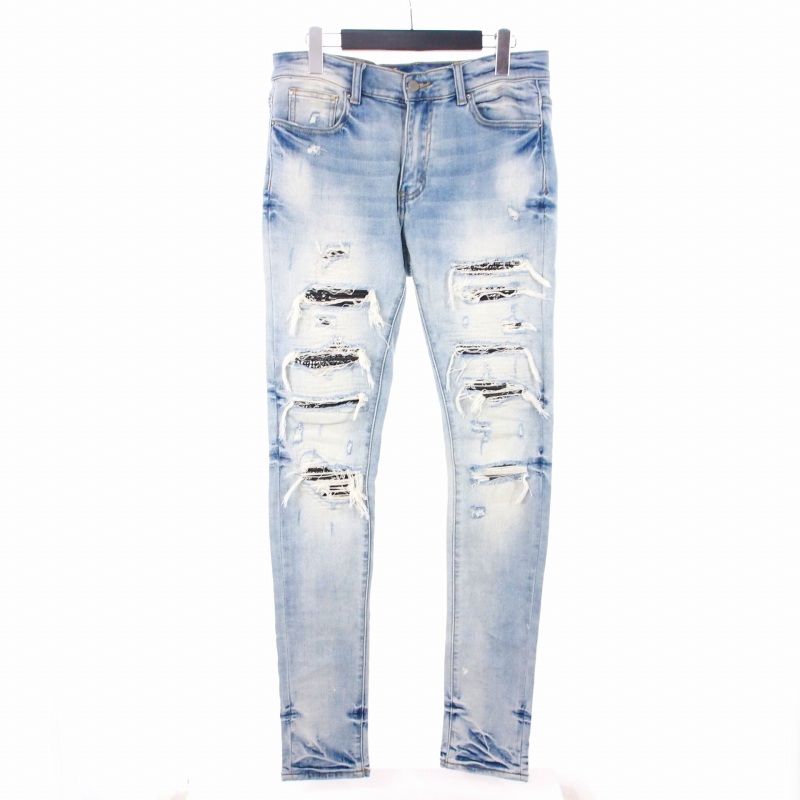 ミニマル mnml ダメージスキニーデニム パンツ ジーンズ 30 ライトブルー