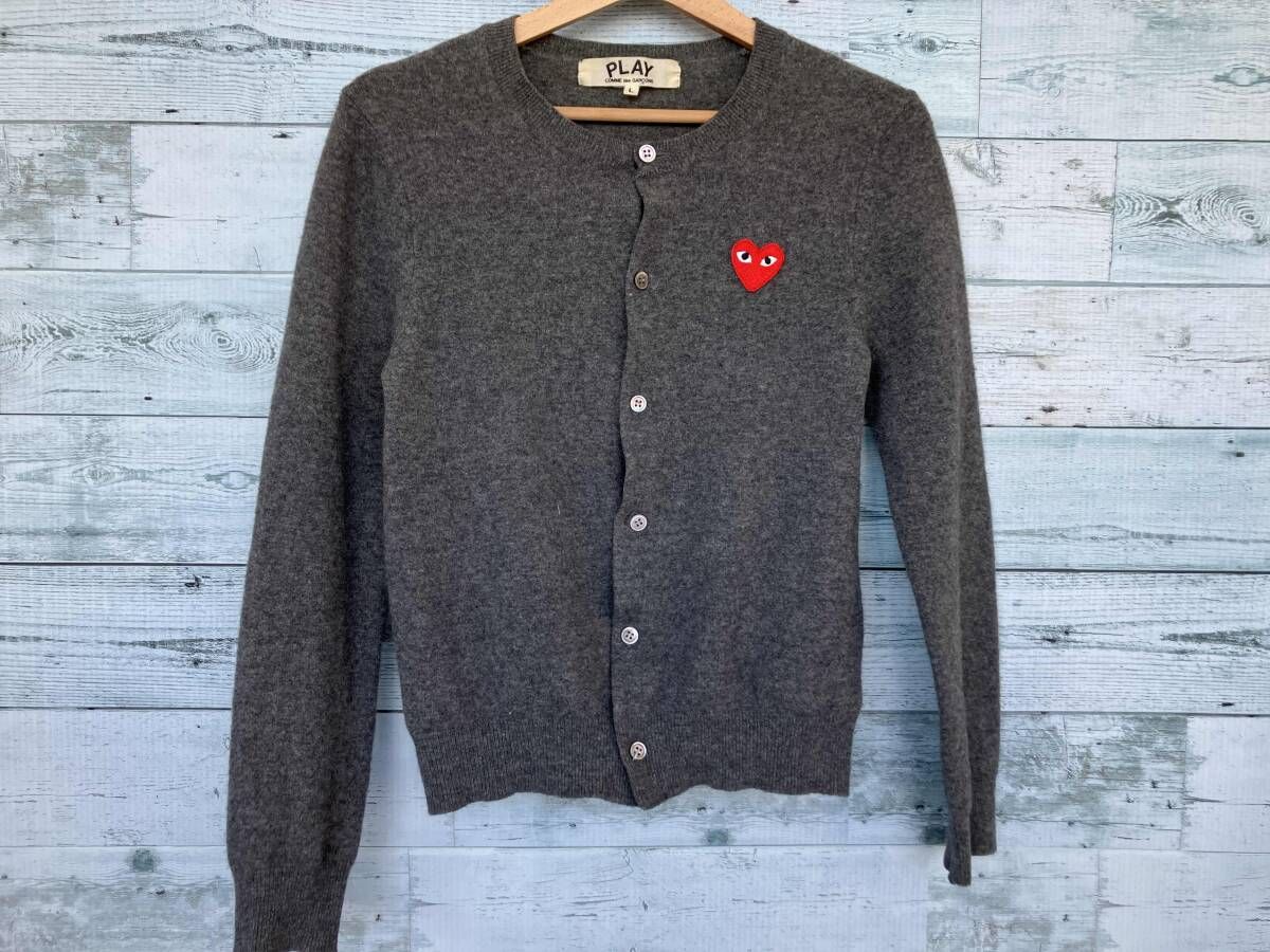 PLAY COMME des GARCONS コムデギャルソン 長袖ニット グレー Lサイズ 