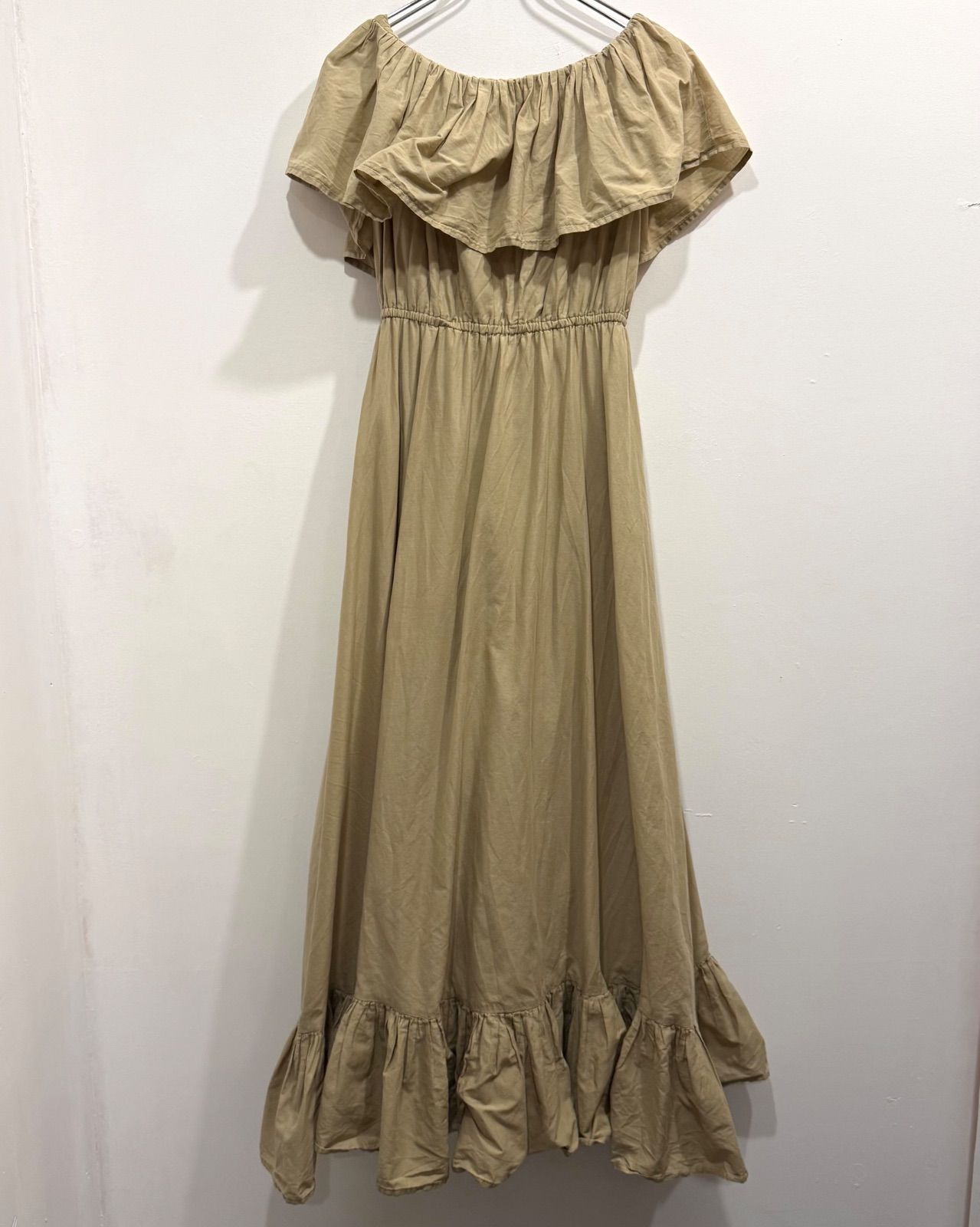 MARIHA ワルツのドレス ワンピース 2 way オフショル ギャザー ティアード ベージュ み