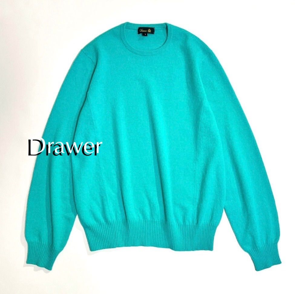 美品⚑ドゥロワー　カシミヤ クルーネックニット プルオーバー サイズ1 グリーン ch82 Drawer 14ゲージクルーネックプルオーバー 14G カシミヤ クルー
