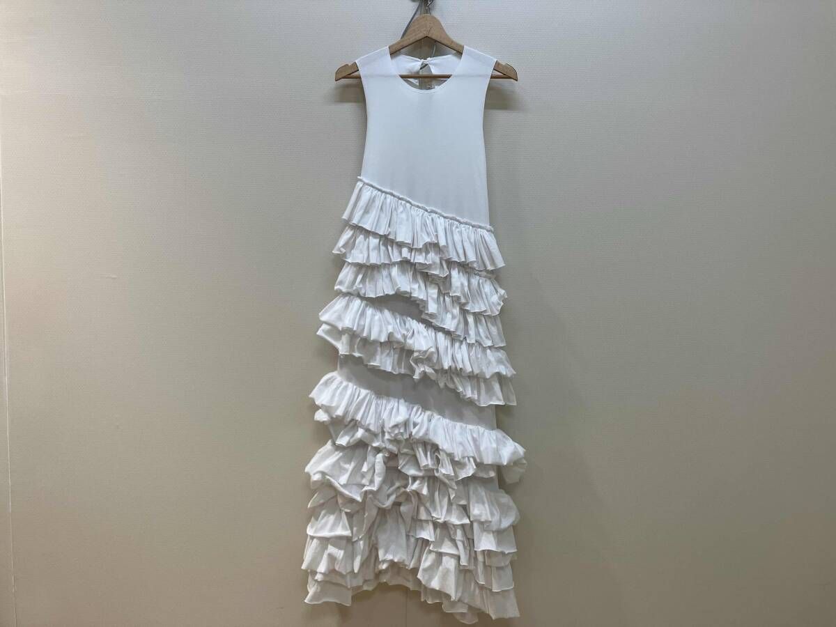 Cygne シーニュ ティアードフリルノースリーブワンピース サイズフリー ホワイト コットン 綿 中国製 CYJ-O 002