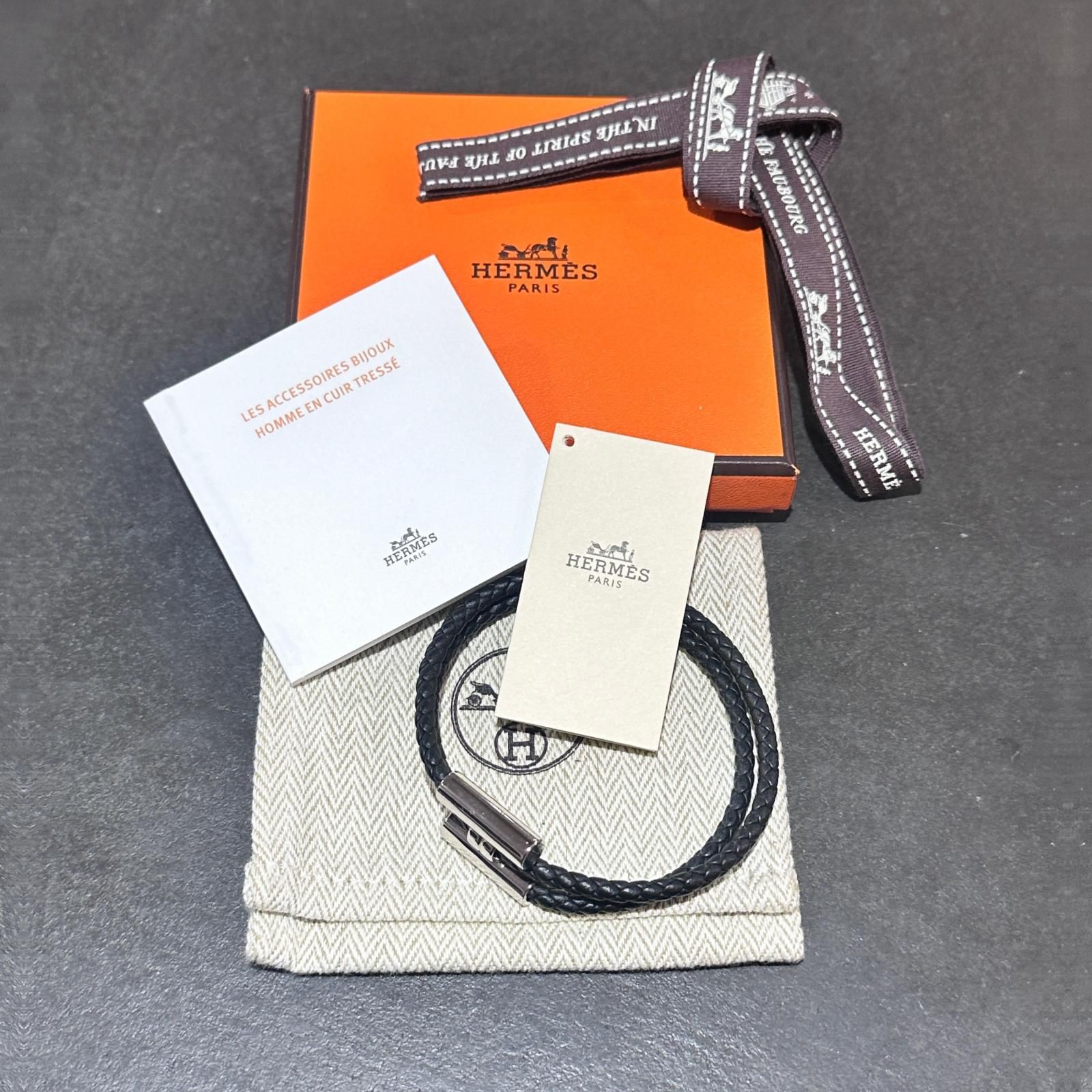 HERMES レザーブレスレット トゥルニ トレッセ ブレスレット エルメス ブラック F 5705 M