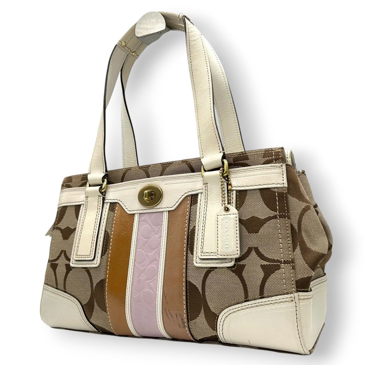 COACH コーチ トートバッグ シグネチャー ストライプ グレー COACH