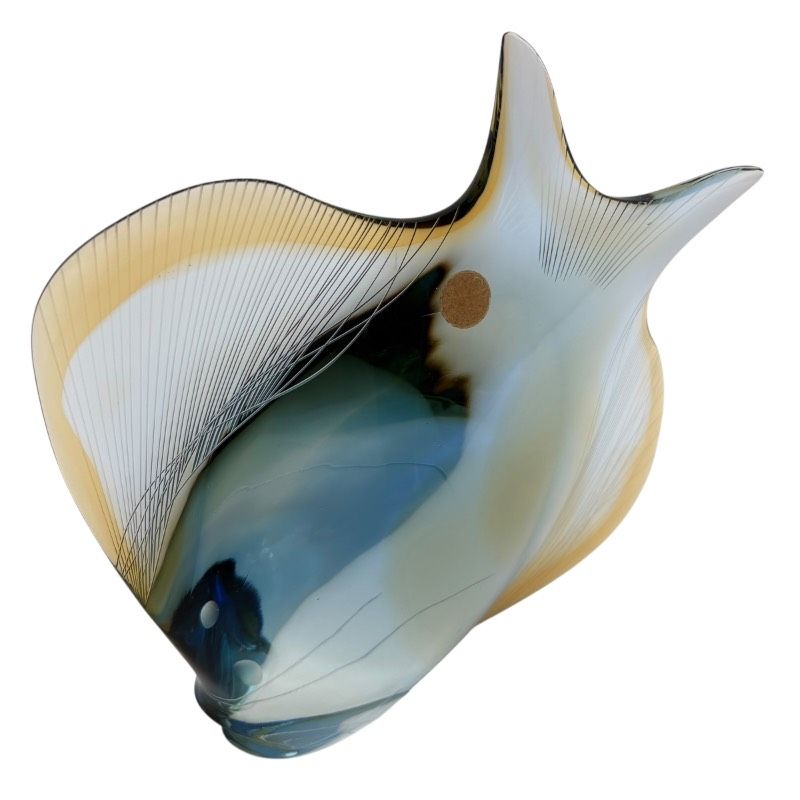 EXBOR エクスボー クリスタルガラス フィッシュ オブジェ 置物 約20 cm ガラス製 インテリア雑貨 アートオブジェ ハンドメイド風 重量感 ディスプレイ用