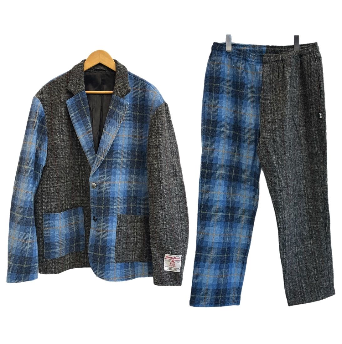 ステューシー STUSSY ×Harris Tweed ハリスツイード チェックテーラードジャケット チェックパンツ ウール スーツ セットアップ マルチカラー Lサイズ 101 MB-847