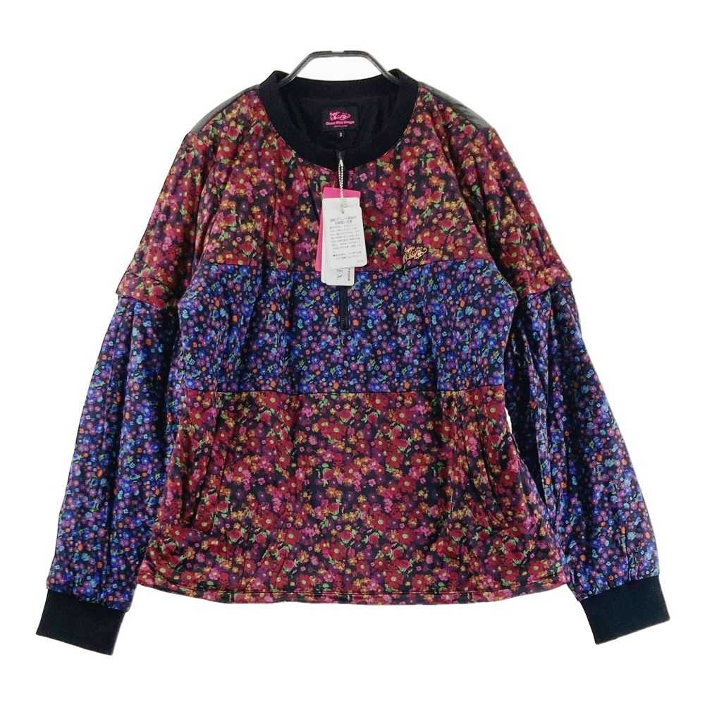 サイズ 3 DANCE WITH DRAGON ダンスウィズドラゴン フェイクレザー切替 2 way 中綿ブルゾン 花 総柄 ブラック系 ゴルフウェア レディース ストスト