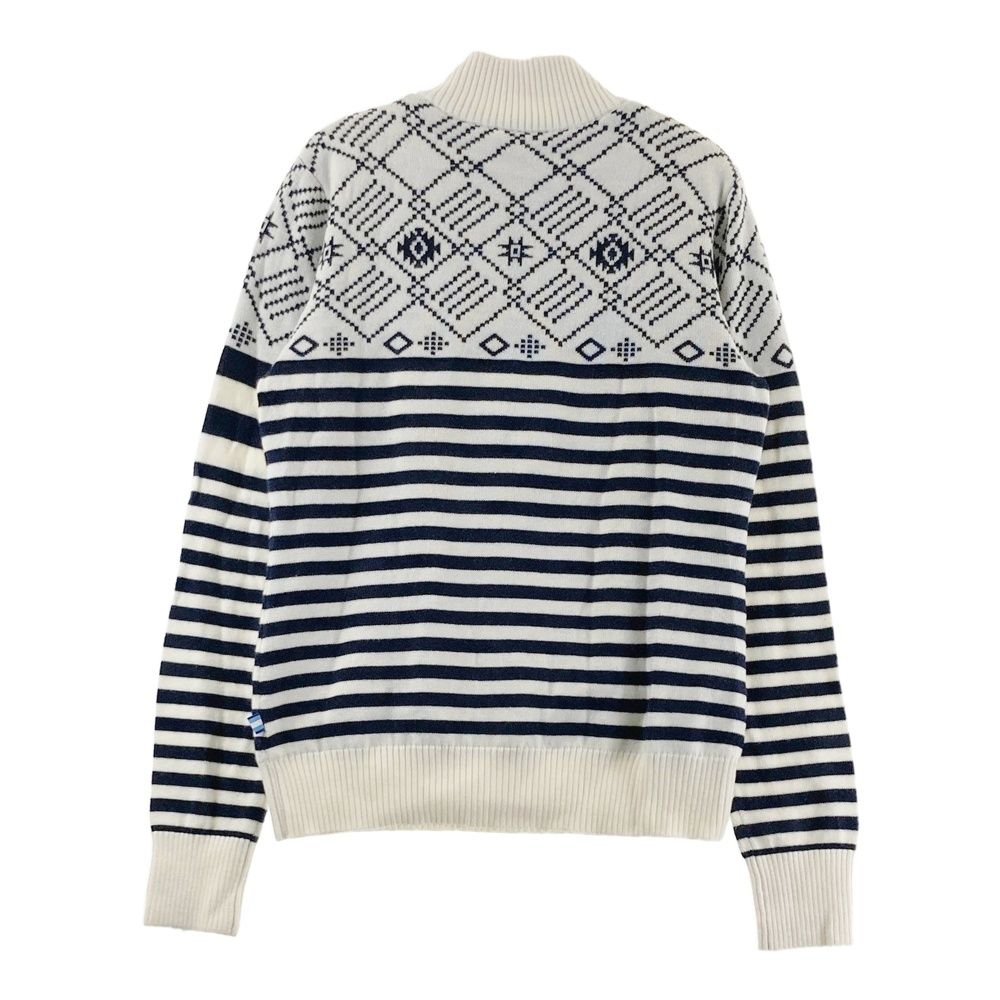 サイズ M MUNSING WEAR マンシングウェア 裏地付 ウール混 ニットセーター ボーダー柄 ホワイト系 ゴルフウェア レディース ストスト