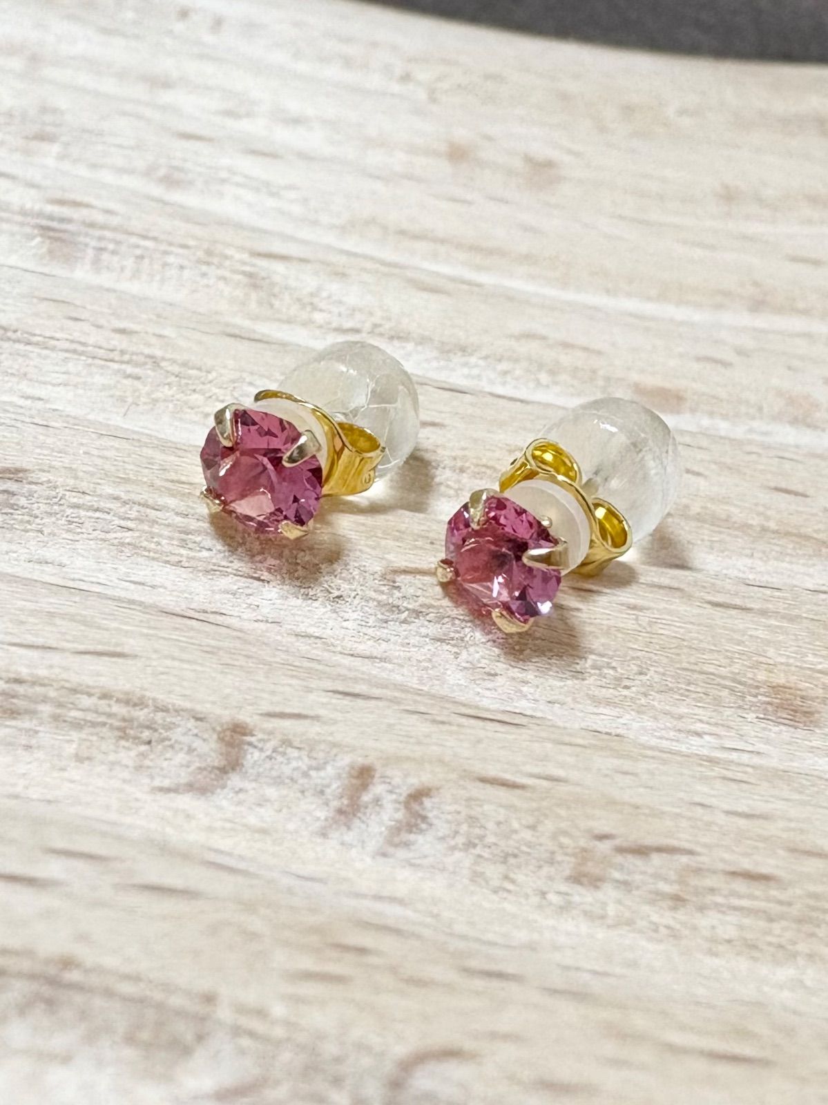 K18 ♡ ピンクゴールド ストーンピアス 刻印あり ピアス K18イエローゴールド 北海道産インカローズ ダイヤモンド(JL