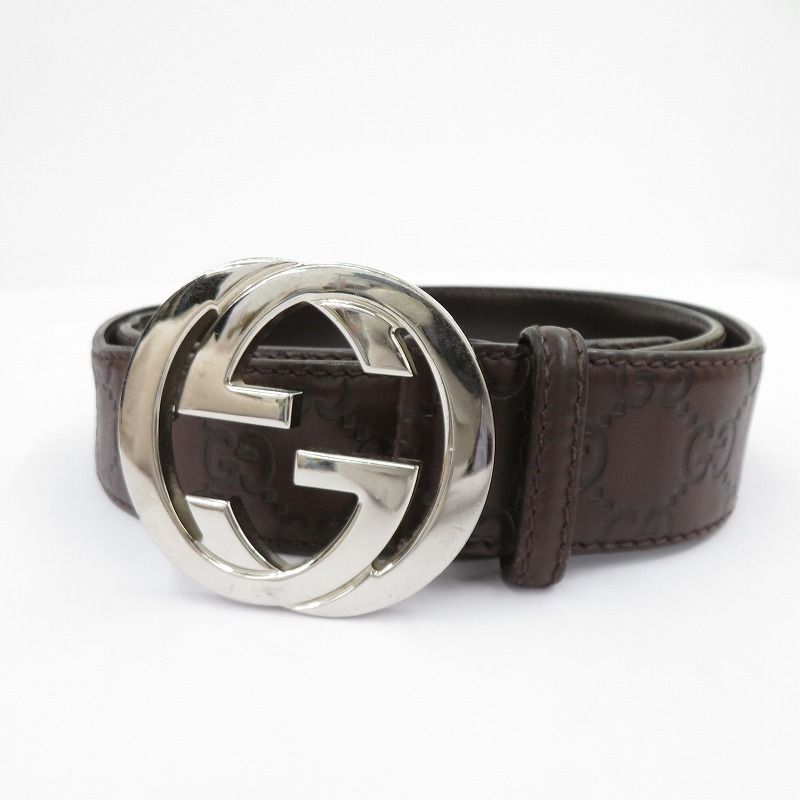 美品　GUCCI シマ GGバックル レザー ベルト 95/38 114984 美品 グッチ シマ インターロッキングG ベルト 114984 95/38 茶 美品