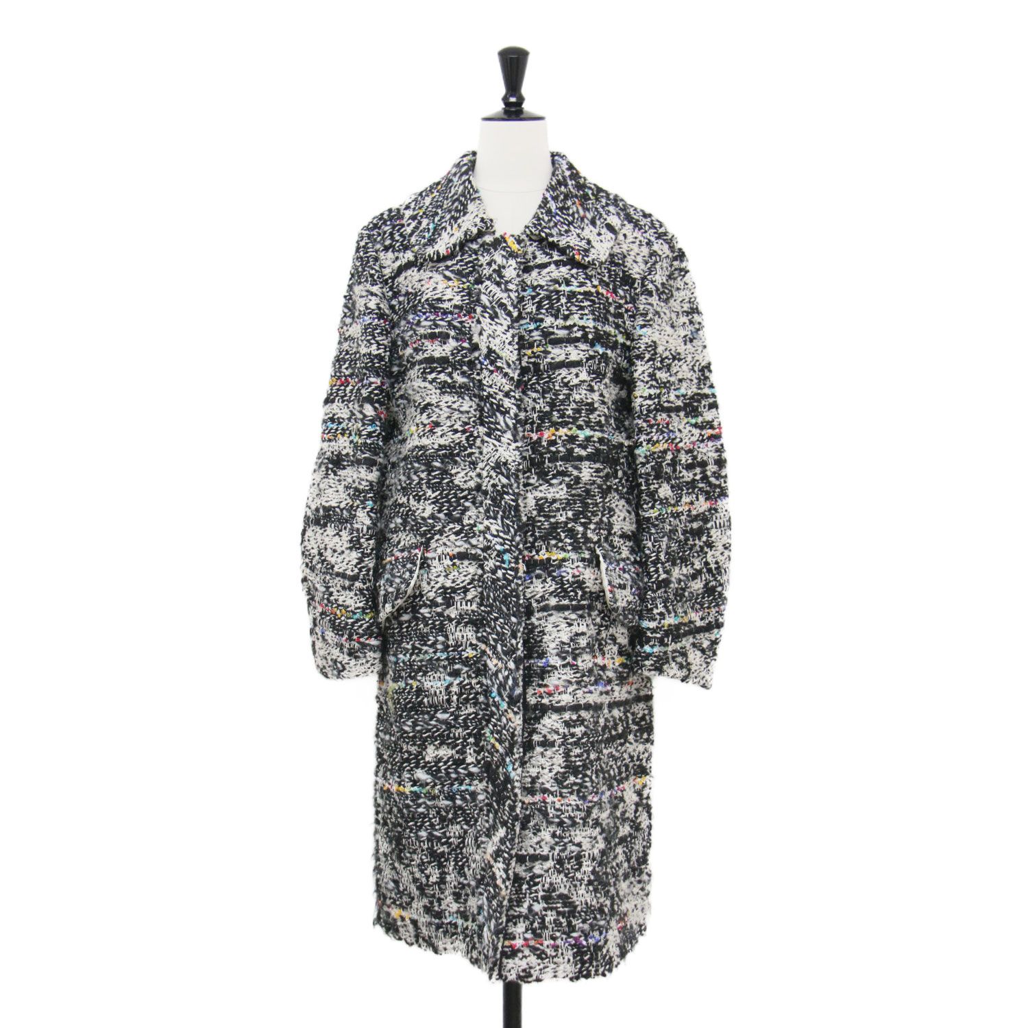 BACCA バッカ コート ブラック系 黒 サイズ 36 9号 | カラーネップ ツイード ロング ステンカラー コットン ウール 日本製 アウター ジャケット 上着 レディース