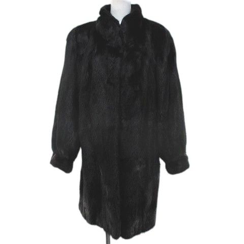 毛皮 ミンク ファー コート ロング丈 F 黒系 ブラック クリップホック 裏地