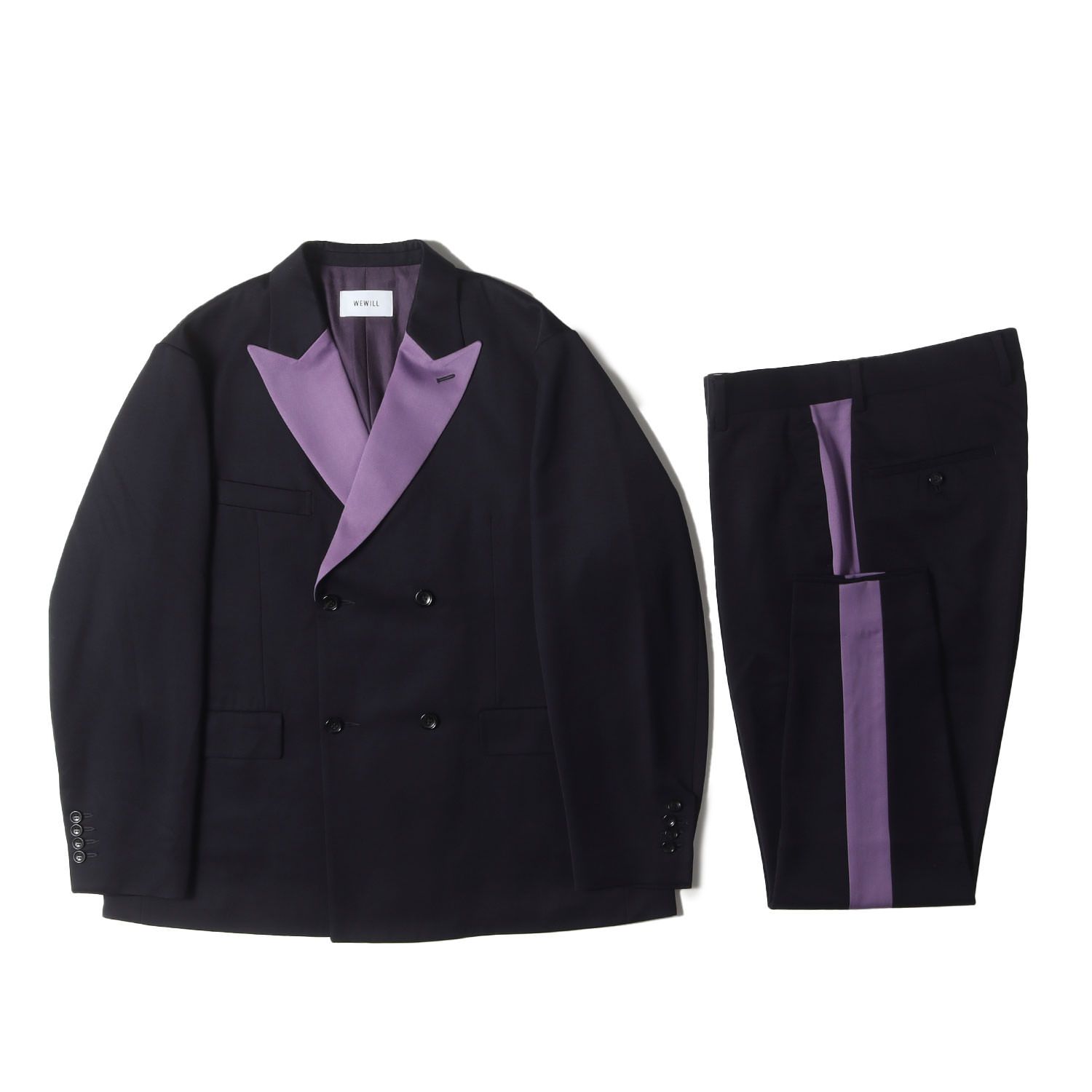 WEWILL ウィーウィル スーツ ネイビー パープル | 21 AW 切替デザイン ダブル セットアップ ブランド フォーマル カジュアル メンズ