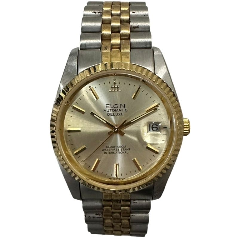 ELGIN エルジン DELUXE デラックス FK-1007S-LO 腕時計メンズ 自動巻き ゴールド文字盤 動作品  32601K26