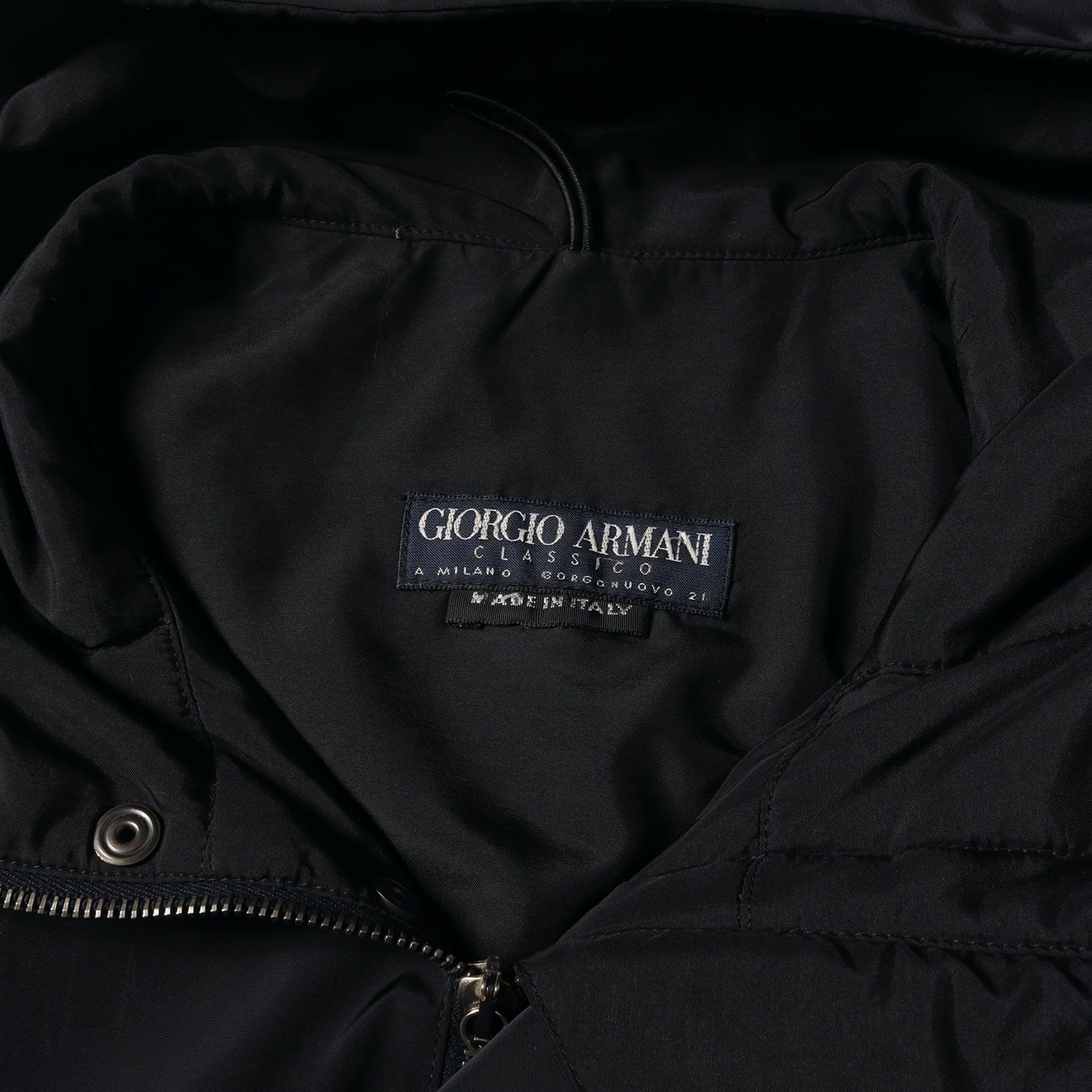 GIORGIO ARMANI ジョルジオアルマーニ コート ブラック 黒 | 90 s フーデッド フィールド BORGO 21 アウター ジャケット 上着 メンズ ゆったり設計 柄物