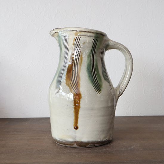 6.5寸ピッチャー 白釉 坂本工窯 小鹿田焼 高さ18.5×幅10 cm 口径8 取っ手除く