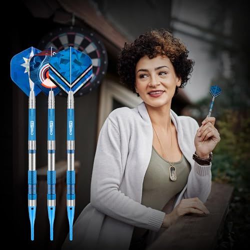  CyeeLifeプロフェッショナルタングステン合金ソフトチップダーツセット 18 g 統合飛行3つとシャフト30つの追加チップ9つの飛行3つのPCシャフト1つの電子ボードバッグ付き ギフトセット 青 彡 教育用ボードゲーム ダーツ パズル ボードゲーム