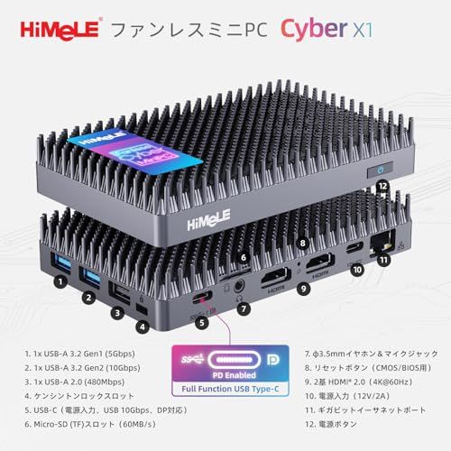 Fanelss ミニPC Cyber X 1 N 150 8 GB RAM 128 eMMC USB PD 3.0対応フル機能USB-C 映像出力とデータ転送 HDMI 2. 超コンパクト スリム 静音設計 IoTオフィスや天体写真撮影に最適