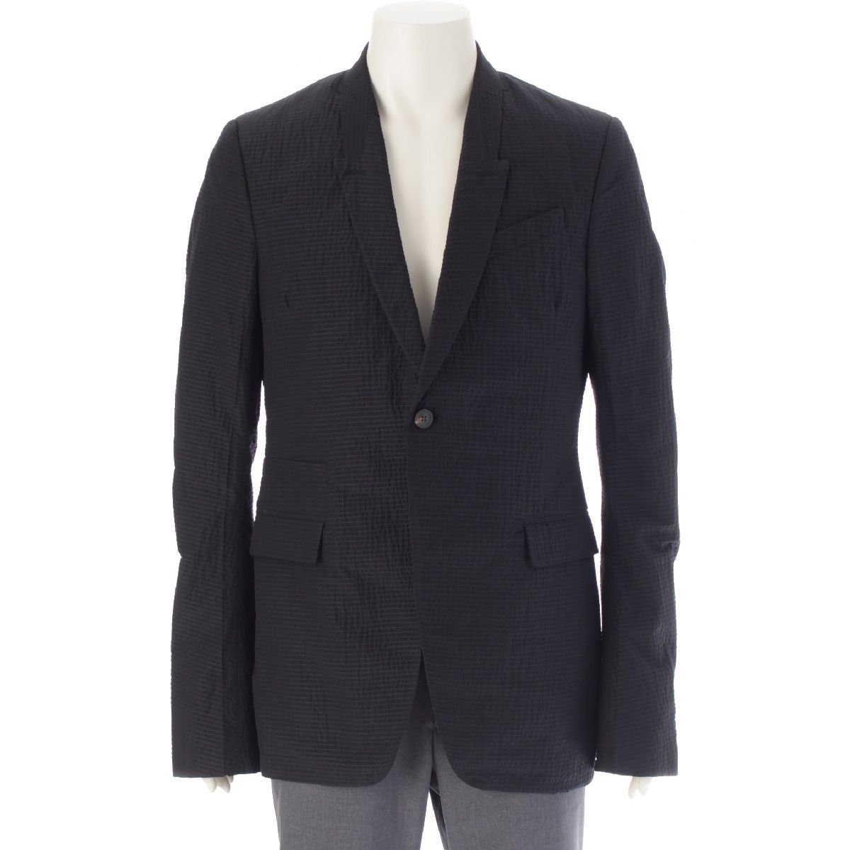 リックオウエンス 19 SS ウール ナイロン シアサッカー ボーダー 1 B テーラードジャケット ショルダーパッド アウター -WKR ブラック 50