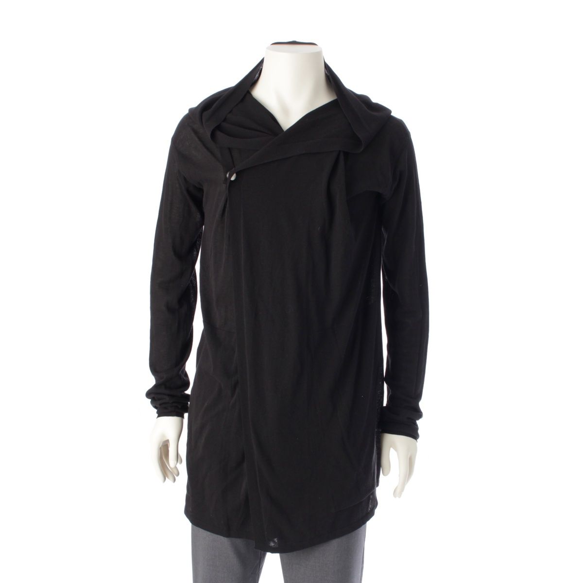 リックオウエンス 22 SS コットン フーディー ロング ニット カーディガン トップス -C ブラック L