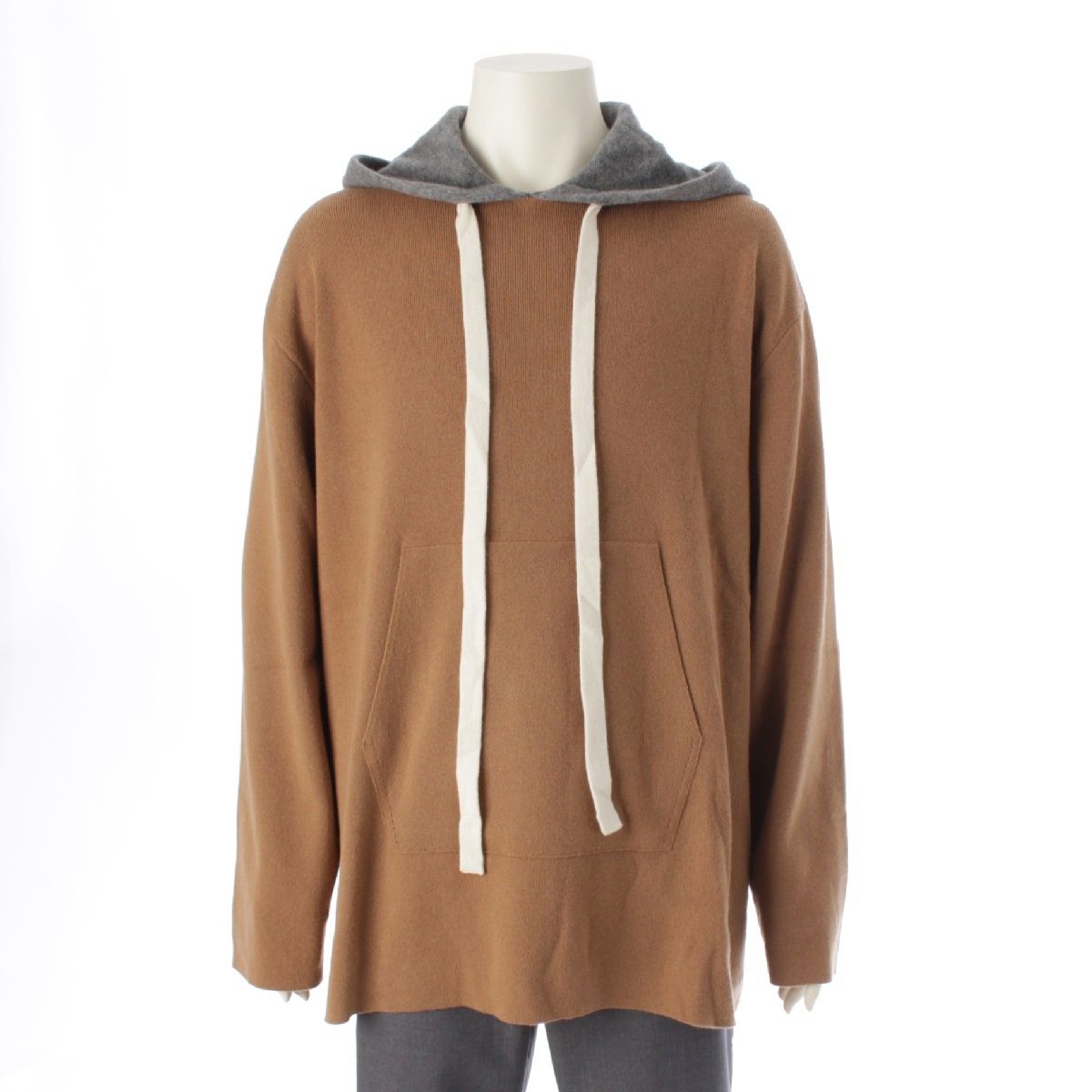 ロエベ 19 AW カシミヤ オーバーサイズ フード ニット パーカー フーディー プルオーバー トップス ナチュラル ブラウン グレー L