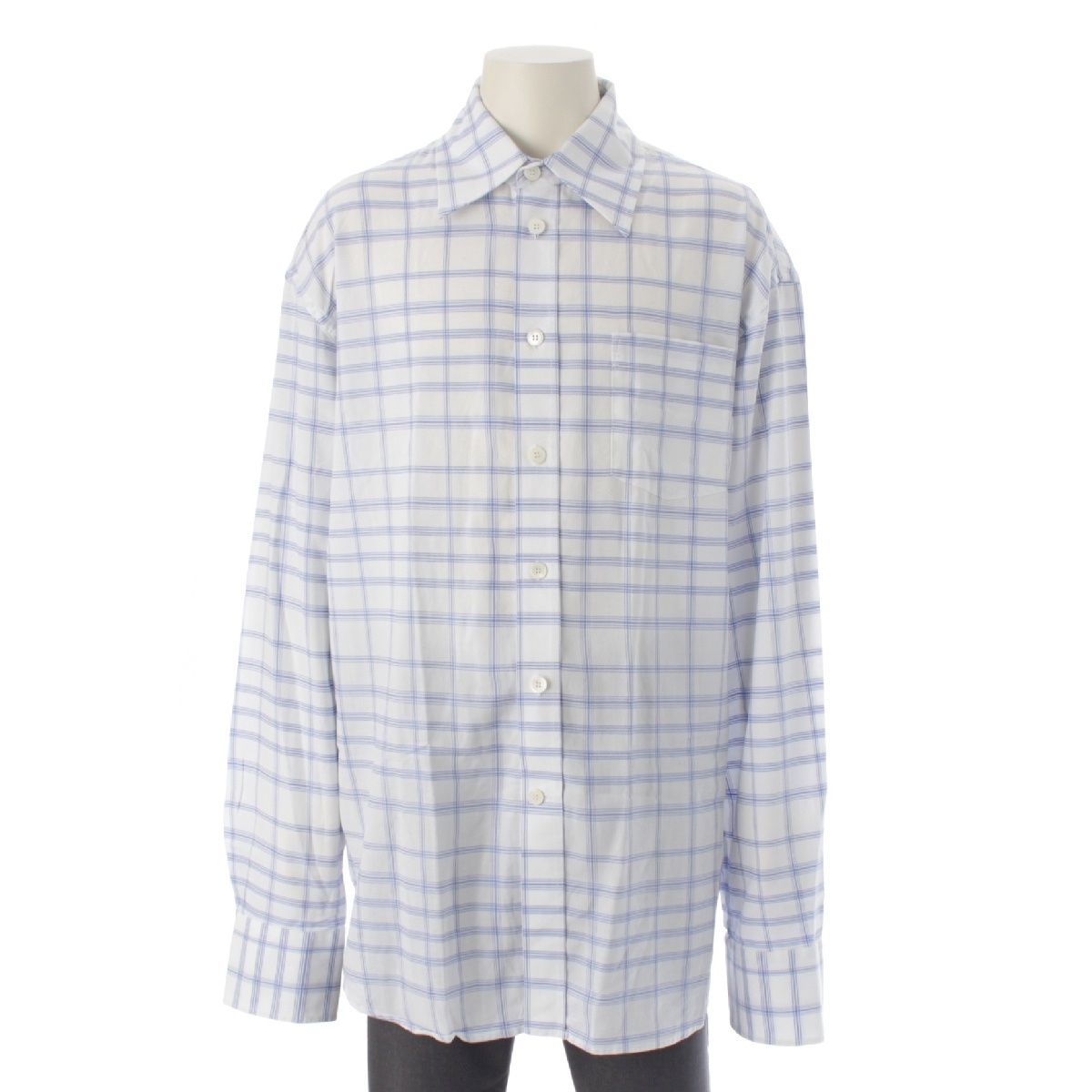 マルニ 20 AW コットン オーバーサイズ チェック 長袖シャツ トップス ホワイト×ブルー 48