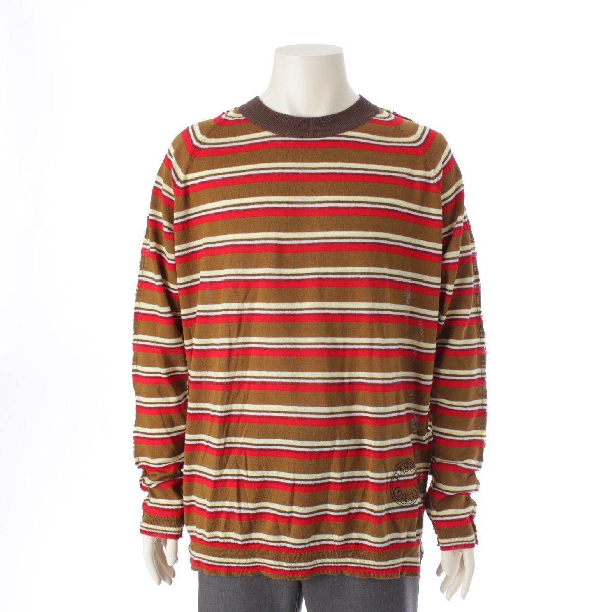 マルニ コットン リネン ロゴ刺繍 ボーダー切替 ニット 長袖Ｔシャツ トップス カットソー マルチカラー 52