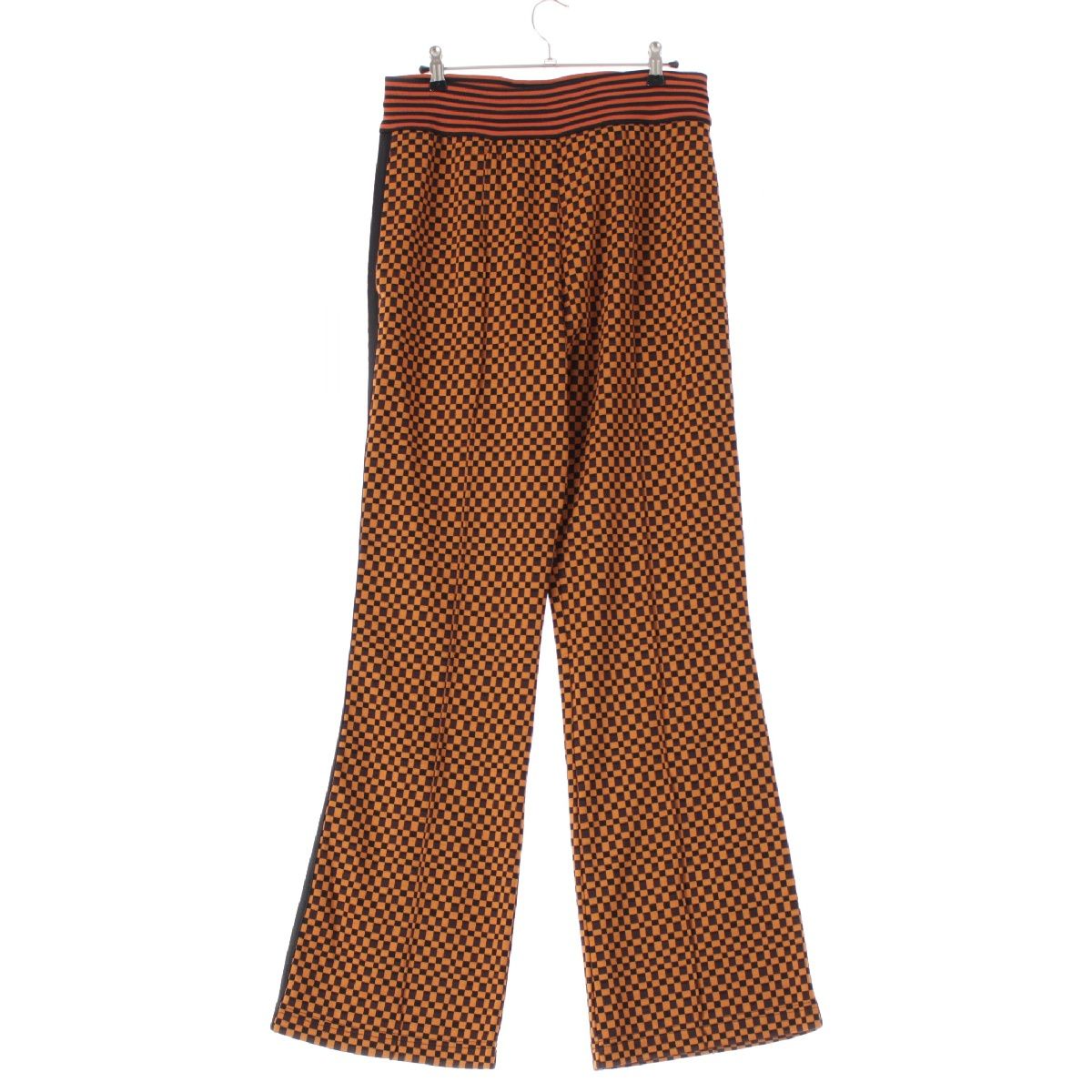 マルニ 22 SS ナイロン ドローストリング セミフ シルエット チェック ボトムス ジャージ オレンジ ブラック 46
