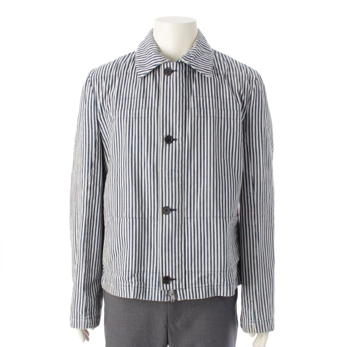 マルニ コットン ストライプ カバーオール デニムジャケット アウター シャツ ホワイト ブルー 48