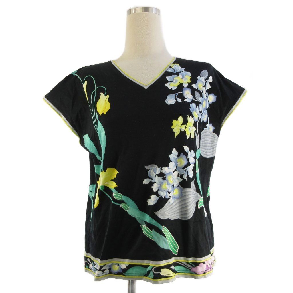 レオナール LEONARD 美品 カットソー フレンチスリーブ Vネック 花柄
