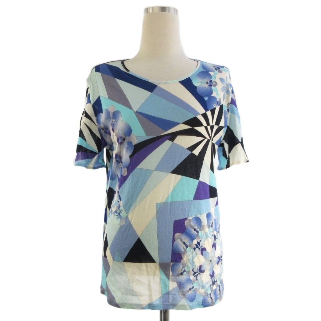 レオナールスポーツ LEONARD SPORT カットソー 半袖 クルーネック 花柄 コットン 青 ブルー 40 ECT