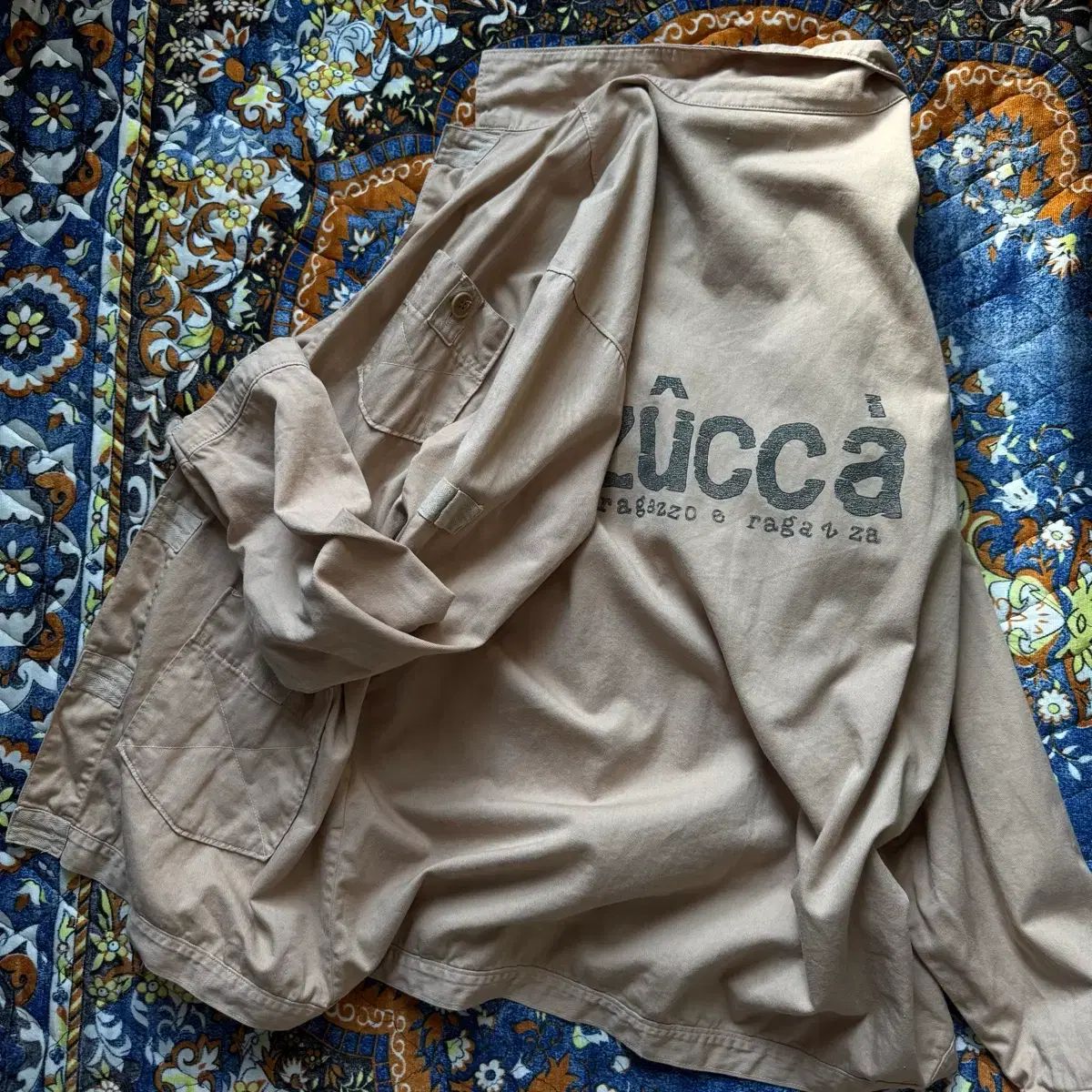 Zucca ヴィンテージ ミリタリー ズッカ ロゴ プリンティング サファリ ボタン ポケット マウンテンパーカー ジャケット