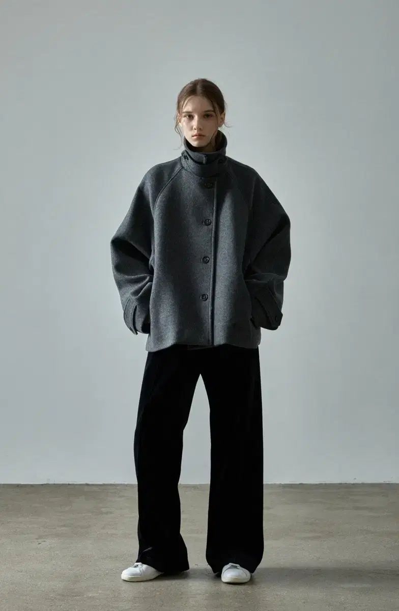 FACADE PATTERN ファサードパターン オーバーサイズ カシミア ハーフ コート チャコール xs