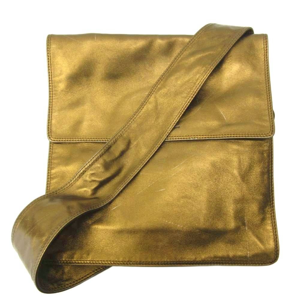 シャネル CHANEL ショルダーバッグ ロゴ フラップ レザー ブロンズカラー 0109