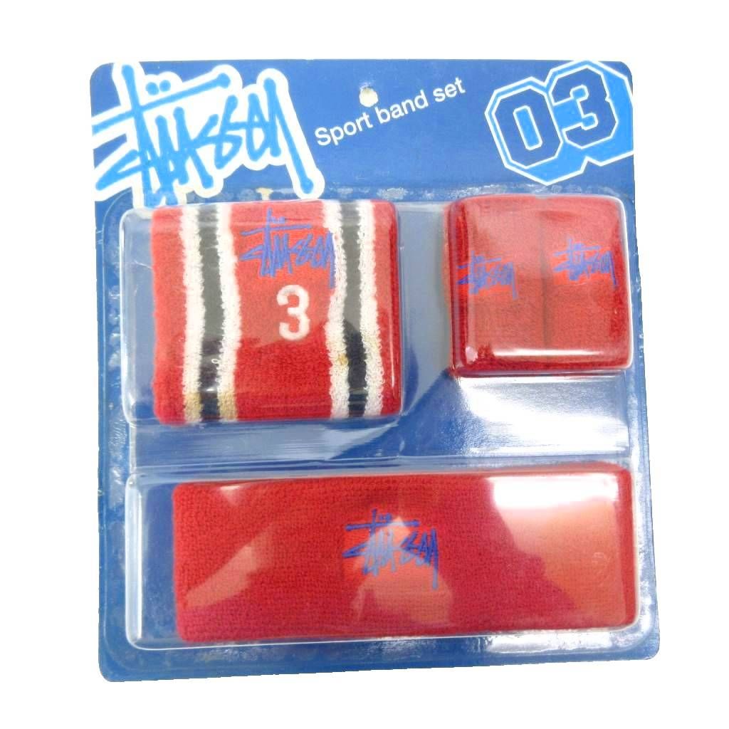 ステューシー STUSSY OLD 00 s リストバンド スポーツバンド セット 赤 レッド