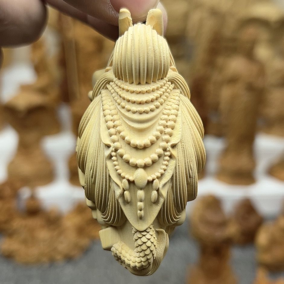 仏教美術 新作 高級柘植木彫 大唐美人 天然木製ハンドメイド/細工彫刻