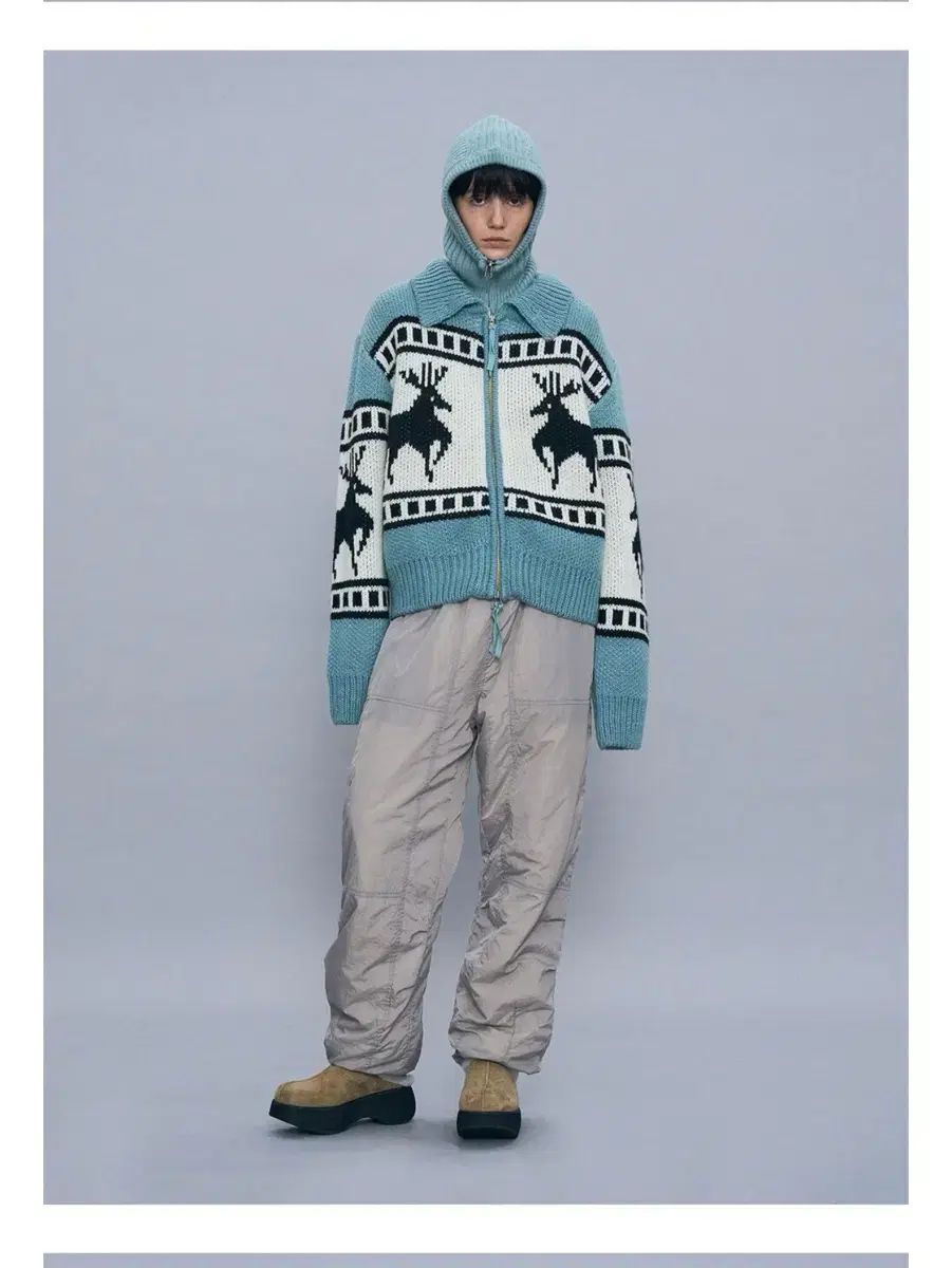 PARTIMENTO WOMEN カウチン ノルディック ニット ツーウェイ ジップアップ ブルー