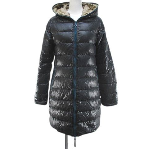 デュベティカ ダウン ジャケット ロング 40 灰系 チャコールグレー ダブルジップ フード 裏地