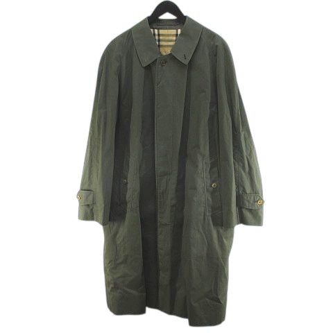 バーバリーズ Burberrys 48 SHRT 920 ステンカラーコート バルマカーンコート ロング 緑系 カーキ 無地 ノバチェック 裏地 比翼ボタン
