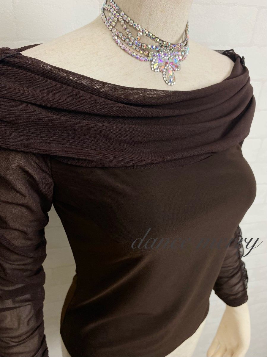 M　社交ダンス　茶色　トップス　レッスン　パーティ　シンプル　2011 Mサイズ 社交ダンス 茶色 ブラウン トップス レッスン パーティ